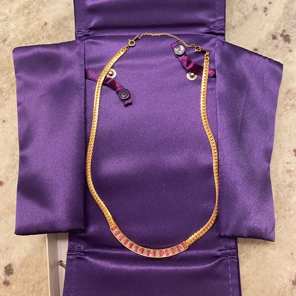 Gold necklace with lab made rubies - Picture 1 of 3